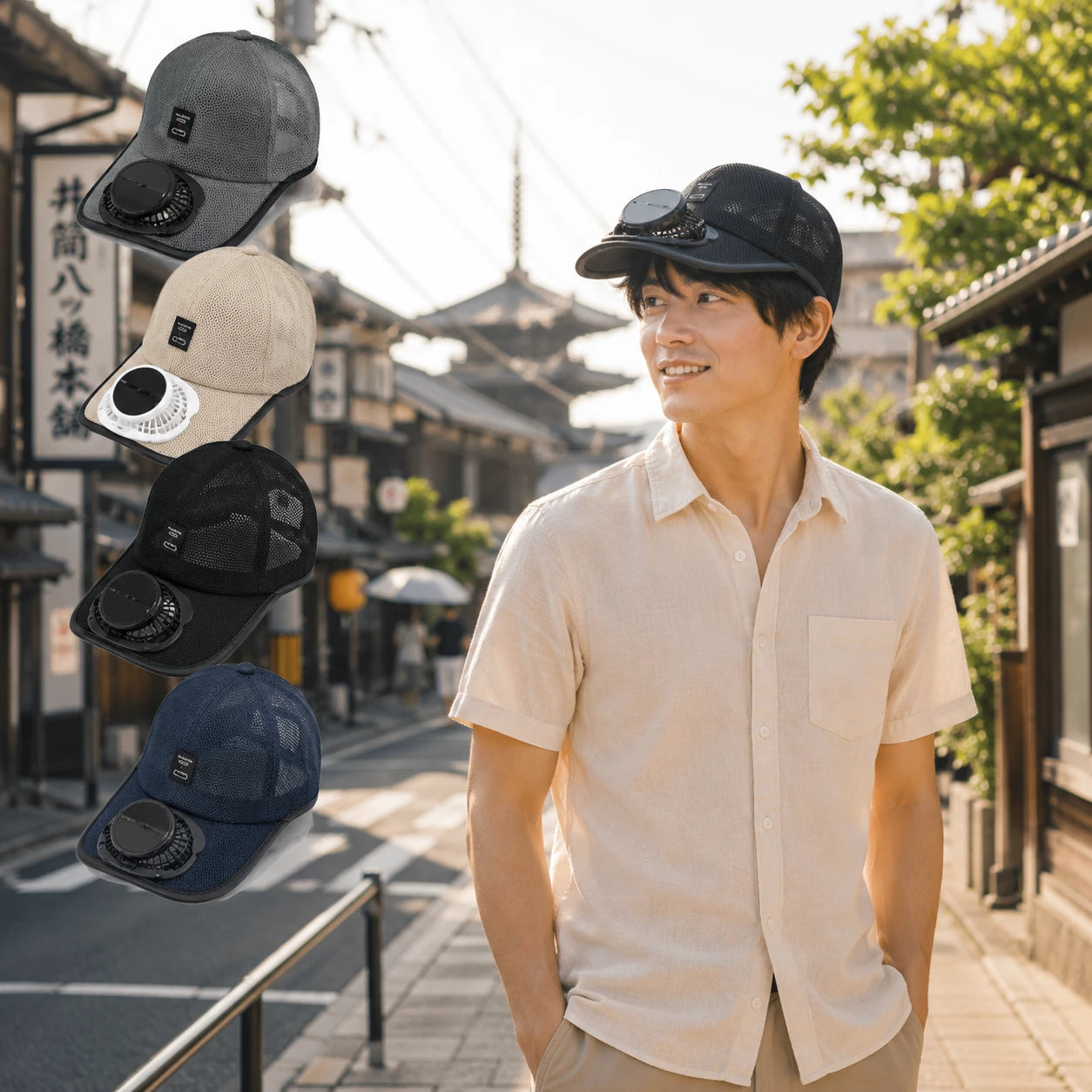 【数量限定】かぶるだけで顔まわりに風が届く、USB充電式ファン付きキャップ Airuno